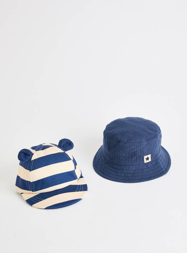 Navy Bucket Hat & Stripe Cap 2 Pack 6-12 months